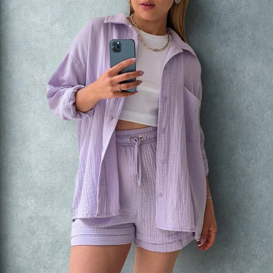 Fiene™ | Tweedelig Katoenen Setje met Blouse en Sh