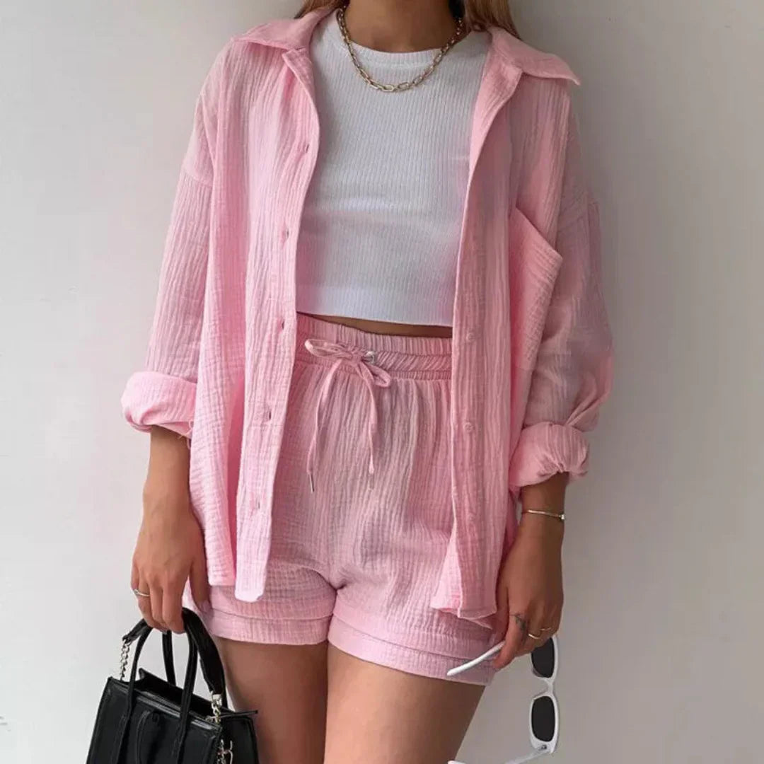 Fiene™ | Tweedelig Katoenen Setje met Blouse en Sh